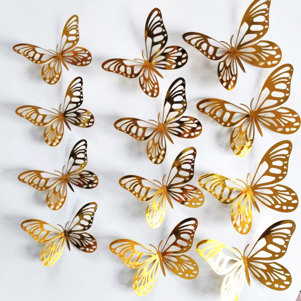 Wedding Package Gold - 12Pcs/Set Gold Silver Hollow Butterfly Wall