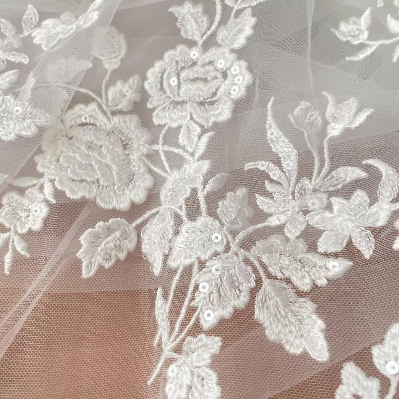 Wedding Dress Supply - French Embroidered Lace Fabric, Beautiful Flower,
