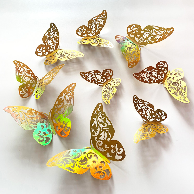 12 Pcs Gold 3D Hollow Butterfl - Wedding Package Gold 评论和价格
