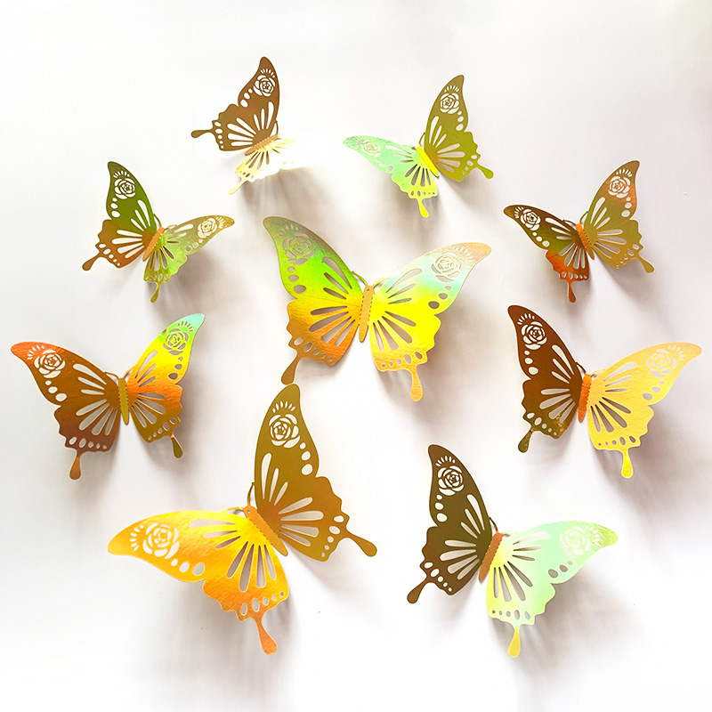 12 Pcs Gold 3D Hollow Butterfl - Wedding Package Gold 评论和价格