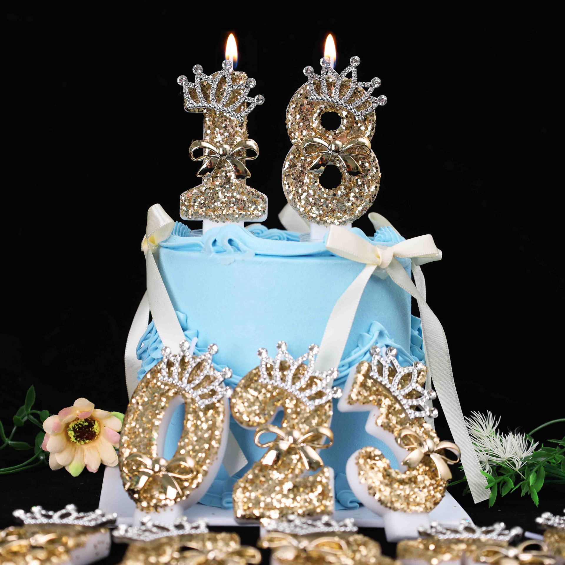 0-9 Gold Glitter Crown Number  - Unity Candle Set 评论和价格
