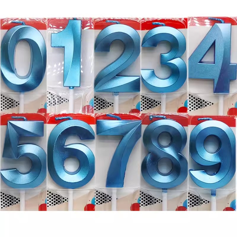 Blue Number Cake Candles 0 1 2 - Unity Candle Set 评论和价格