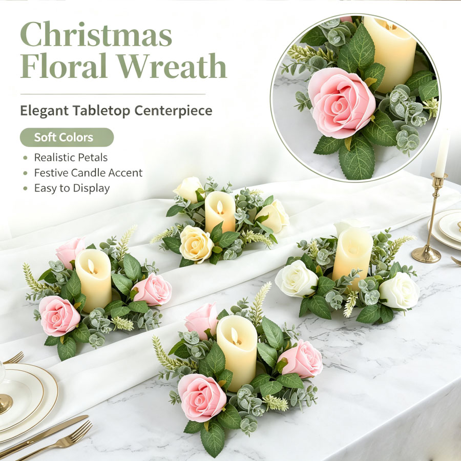 Artificial Rose Wreath Shaped  - Unity Candle Set 评论和价格
