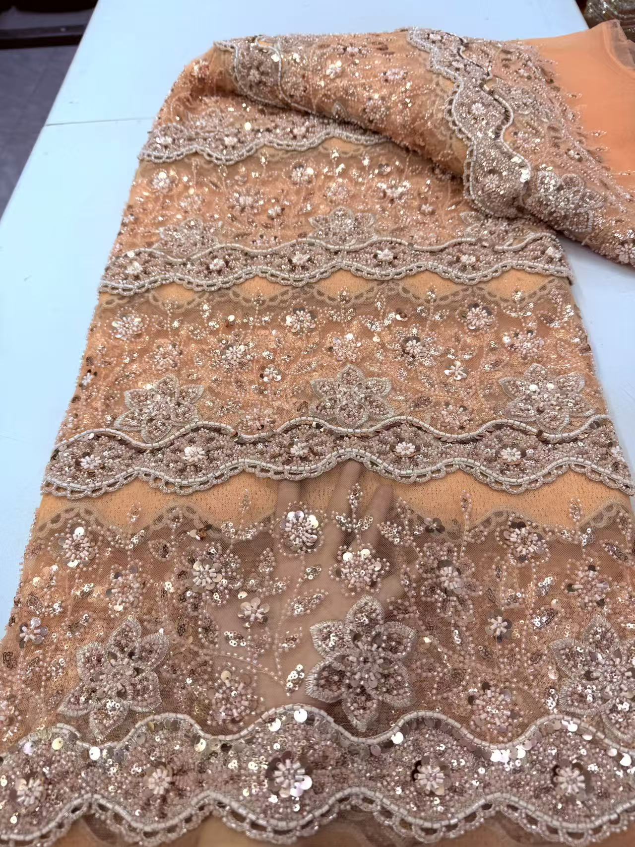 African Beaded Lace Fabric Hig - Wedding Dress Supply 评论和价格